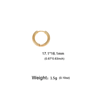 Detailed view of 18K gold plated stainless steel hoop earring with dimensions 17.1x16.1mm