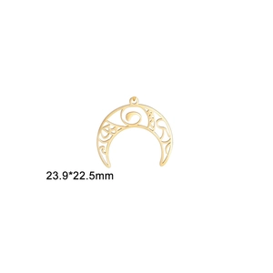 Detailed view of 18K gold plated crescent moon pendant with 23.9*22.5mm size specs