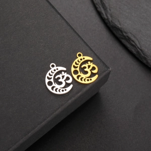 Vintage stainless steel moon phase Om pendant in gold and silver finish charms