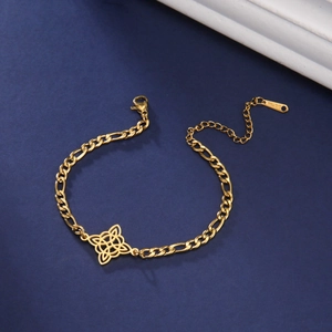 Vintage Witch Knot Stainless Steel Figaro Chain Bracelet For Women Retro Celtic Knot Geometric Hollow Pendant Bracelet Jewelry