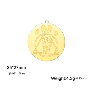 Golden stainless steel wolf head and paw pendant necklace with dimensions 25x27mm
