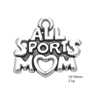 Macro shot of 19x18mm antique silver All Sports Mom heart pendant for DIY jewelry