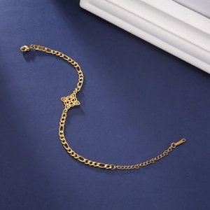 18K gold plated stainless steel double layer anklet with a central witch knot design