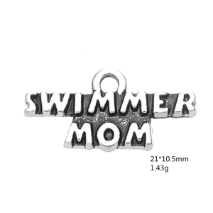 Detail of silver Swimmer Mom sports charm showing dimensions 21x10.5mm and weight 1.43g