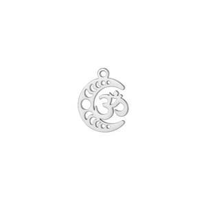 Polished stainless steel moon goddess pendant with Om symbol and Celtic knots