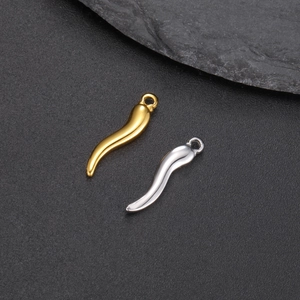 Stainless Steel Italian Horn Chili Pendant Necklace Gold Silver Polished Cornicello Charm For Jewelry Making DIY Men Women