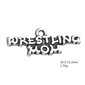 Antique silver Wrestling Mom metal charm pendant with 29.2x11.2mm size detail