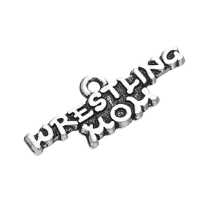 Macro detail of antique silver Wrestling Mom sports charm for DIY jewelry and necklaces
