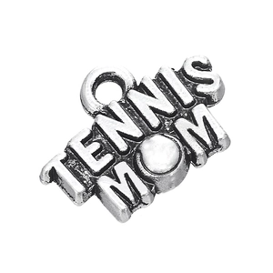 Detailed macro view of antique silver Tennis Mom pendant with tennis ball motif