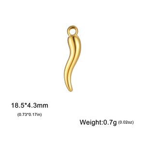 Polished gold chili pepper pendant charm in stainless steel measuring 18.5x4.3mm