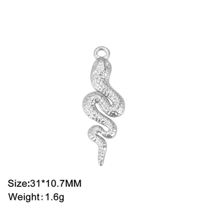 Silver stainless steel snake pendant with hammered scale texture measuring 31x10.7mm