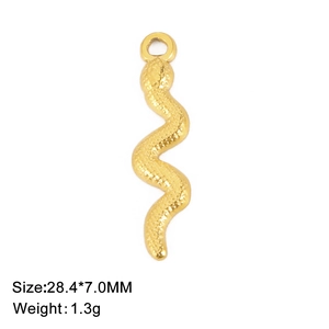 Polished gold snake charm pendant with scale texture, 28.4x7.0mm, for jewelry making