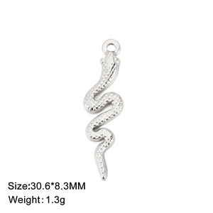 Silver stainless steel snake pendant with grid texture 30.6x8.3mm for DIY jewelry
