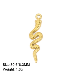 Detailed view of gold snake pendant with scale texture and 30.6x8.3mm dimensions