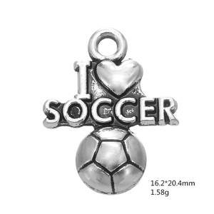Detailed view of an antique silver soccer charm with dimensions 16.2*20.4mm and 1.58g weight