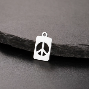 Stainless Steel Peace Symbol Rectangle Pendant Only Without Chain Hollow Jewelry Making Accessories 18K Gold Plated DIY