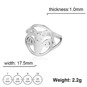Größentabelle für minimalistischen Edelstahlring mit Fledermaus-Ausschnitt und Maßen
