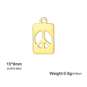18K gold plated stainless steel peace symbol rectangular pendant 15x9mm charm