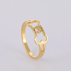 Minimalist gold stainless steel ring featuring hollow dog bone and paw print cutouts