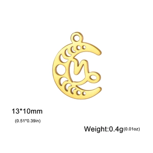 18K gold plated stainless steel crescent moon pendant for DIY jewelry, 13x10mm size