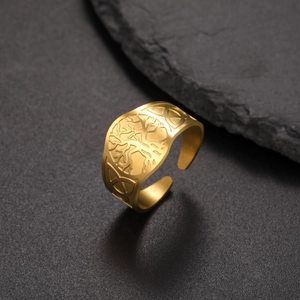 Vintage gold Tree of Life stainless steel adjustable ring with Celtic knot patterns