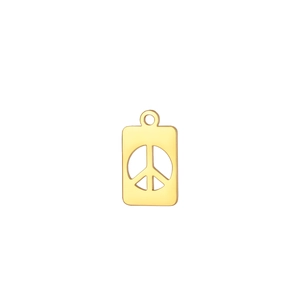 Detail view of 18K gold plated stainless steel peace sign pendant with hollow design