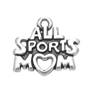 Pendentif cœur en alliage argenté antique pour maman sportive avec relief gravé