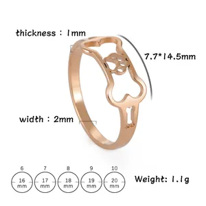 Size chart for rose gold stainless steel hollow dog bone and paw print ring for men