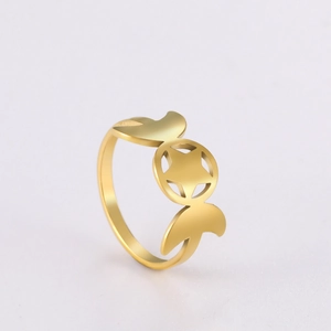 Minimalist Stainless Steel Triple Moon Pentagram Ring For Women Men Wiccan Crescent Star Finger Ring Bohemian Jewelry Band