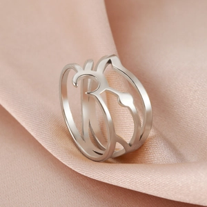 Polished silver cutout multi-layer wrap ring with minimalist stainless steel geometric design
