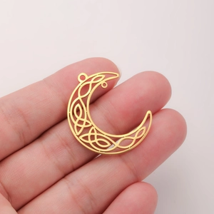 18K Gold hohler Mondanhänger mit geometrischem Muster für DIY-Schmuck und Anhänger