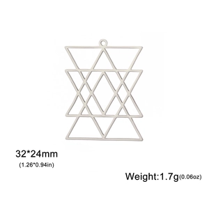 Geometric stainless steel merkaba star pendant for DIY jewelry, 32x24mm silver finish