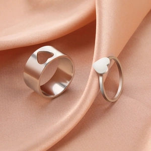 Minimalist Stainless Steel Heart Matching Couple Rings For Men Women Hollow Solid Heart Romantic Promise Wedding Band Jewelry