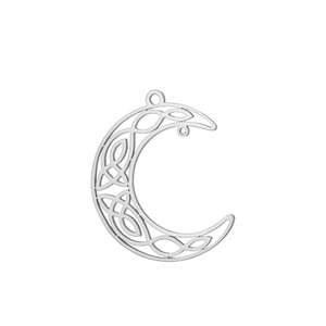Detaillierte Makroansicht des Mondanhängers mit keltischem Knoten und filigranem Hohldesign