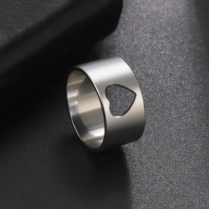 Minimalist silver titanium steel wide heart ring with a brushed matte finish for couples
