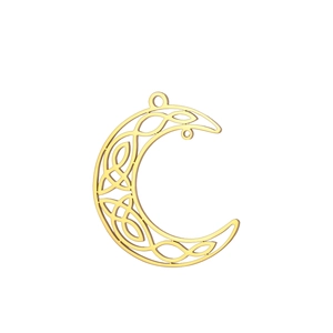 Detailansicht des 18K Gold Halbmond-Anhängers mit keltischen Knoten-Hohlmustern