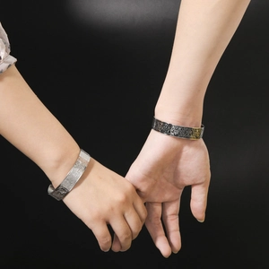 Retro Viking Tree of Life Celtic knot cuff bracelets for couples in polished titanium steel