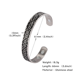 Detail view of Celtic knot magnetic stainless steel bangle with dimensions and magnets