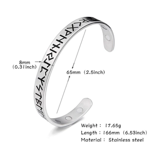 Detail of Viking Celtic knot steel cuff bangle with magnetic therapy stones inside