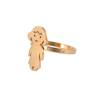 Polished gold stainless steel ring featuring a minimalist cutout girl charm for women