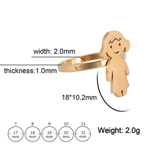 Size chart for golden girl ring showing ring diameter and dimensions for each size
