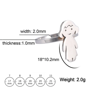 Detailed dimensions of minimalist stainless steel girl ring with width and weight info