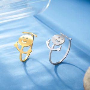 Funny doodle stickman rings in gold and silver finish with middle finger gesture