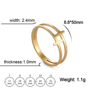 18K gold plated stainless steel interlocking cross ring size chart and dimensions