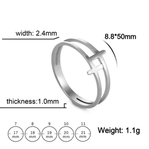 Cross stainless steel ring size chart showing width and diameter dimensions