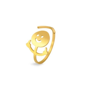 Funny gold stainless steel open ring featuring a graffiti doodle character with middle fingers