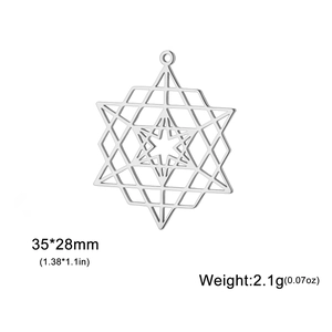 Pendentif hexagramme Merkaba en acier inoxydable doré 18K aux dimensions 35x28mm