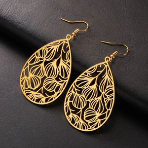 Boucles d'Oreilles Pendantes en Forme de Larme Évidée en Acier Inoxydable de Style Ethnique Vintage pour Femmes Bijoux Géométriques