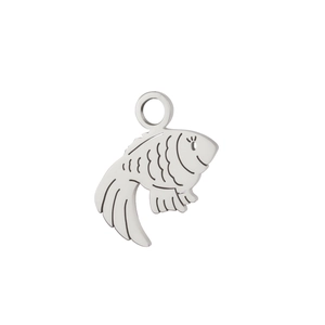 Detailed close-up of a silver-tone clownfish charm made of durable stainless steel