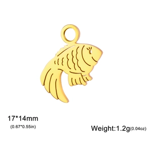 Golden clownfish pendant charm in stainless steel for DIY jewelry making, 17x14mm size